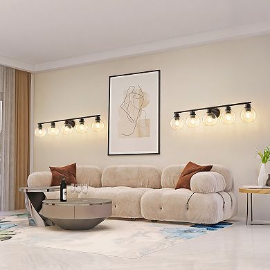 POWLIG 38.98" 5-Light Dimmable Bathroom Vanity Light - Black&Gold Finish with Clear Glass Shades