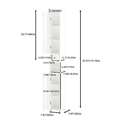 67.51-Inch Freestanding Bathroom Storage Cabinet with Adjustable Shelves and Open Compartments