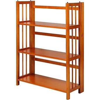 ZUQIETA Folding Stackable Bookcase - 3-Shelf Space Saver in Warm Honey Oak, 27.5" Wide