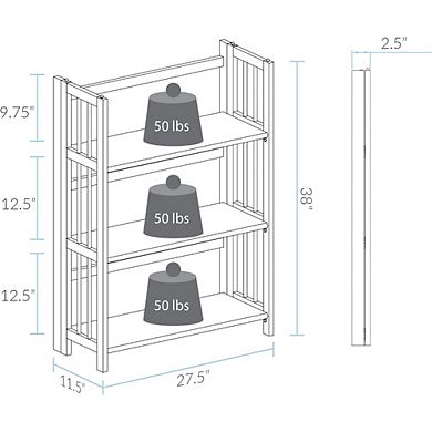 ZUQIETA Folding Stackable Bookcase - 3-Shelf Space Saver in Warm Honey Oak, 27.5" Wide