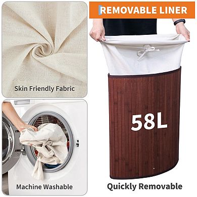 15.5 Gallon Laundry Basket with Lid,Foldable Bamboo Hamper