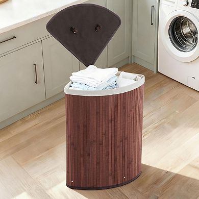 15.5 Gallon Laundry Basket with Lid,Foldable Bamboo Hamper