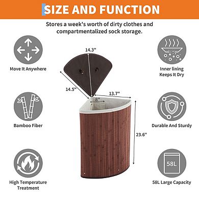 15.5 Gallon Laundry Basket with Lid,Foldable Bamboo Hamper