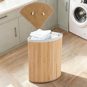 15.5 Gallon Laundry Basket with Lid,Foldable Bamboo Hamper