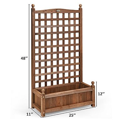 Costway Solid Wood Planter Box with Trellis Weather-Resistant Outdoor 25''x11''x48''