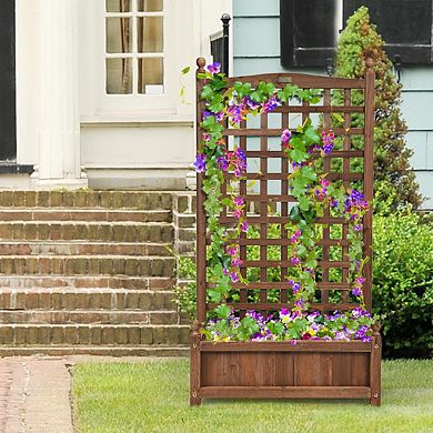 Costway Solid Wood Planter Box with Trellis Weather-Resistant Outdoor 25''x11''x48''