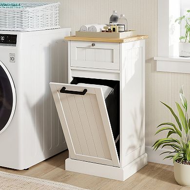 Freestanding Tilt-Out Laundry Storage Cabinet with Basket
