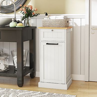 Freestanding Tilt-Out Laundry Storage Cabinet with Basket