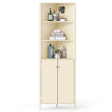 68 Inch Tall Corner Bathroom Storage Cabinet with Shelves and Fluted Doors