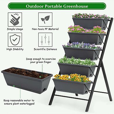 Costway 4 ft Vertical Raised Garden Bed 5-Tier Planter Box for Patio Balcony Flower Herb