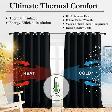 KSIZUIS 3-Pass Microfiber Blackout Curtains - 66"x92" Noise Reducing & Thermal Insulated, 2 Panels
