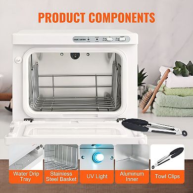 8L Hot Towel Warmer Cabinet Countertop Towel Heater with UV Light - White