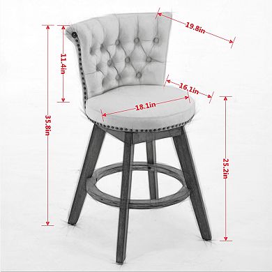 26 Inch Counter Height Swivel Bar Stools with Tufted Back and Upholstered Seat Set of 2