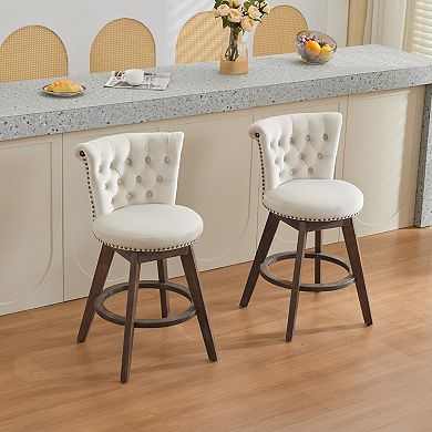 26 Inch Counter Height Swivel Bar Stools with Tufted Back and Upholstered Seat Set of 2