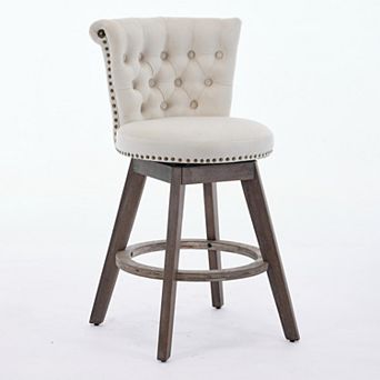 26 Inch Counter Height Swivel Bar Stools with Tufted Back and Upholstered Seat Set of 2