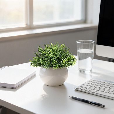 Artificial Potted Plants Mini Faux Greenery in Small White Pot for Home Decor Indoor Table