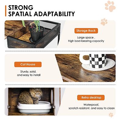 Double-Cat Litter Box Cabinet, Enclosed Litter Box Furniture, Brown