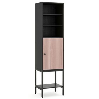 57 Inch Tall Narrow Bathroom Storage Cabinet with Single Door and Shelves