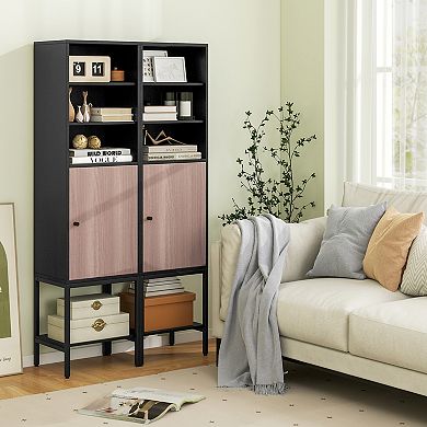 57 Inch Tall Narrow Bathroom Storage Cabinet with Single Door and Shelves