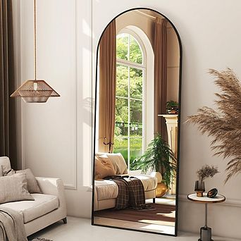 KSIZUIS Explosion-Proof Arched Floor Mirror - 56"x21" Full Length with Aluminum Frame, Black