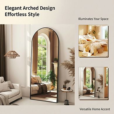 KSIZUIS Explosion-Proof Arched Floor Mirror - 56"x21" Full Length with Aluminum Frame, Black