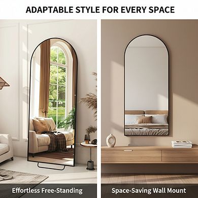 KSIZUIS Explosion-Proof Arched Floor Mirror - 56"x21" Full Length with Aluminum Frame, Black