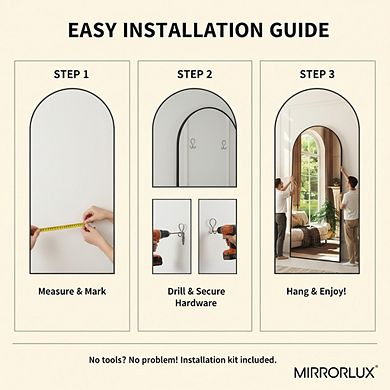 KSIZUIS Explosion-Proof Arched Floor Mirror - 56"x21" Full Length with Aluminum Frame, Black