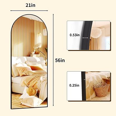 KSIZUIS Explosion-Proof Arched Floor Mirror - 56"x21" Full Length with Aluminum Frame, Black