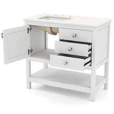 CASAINC Freestanding Bathroom Vanity Unit with Basin and Floor Storage Cabinet