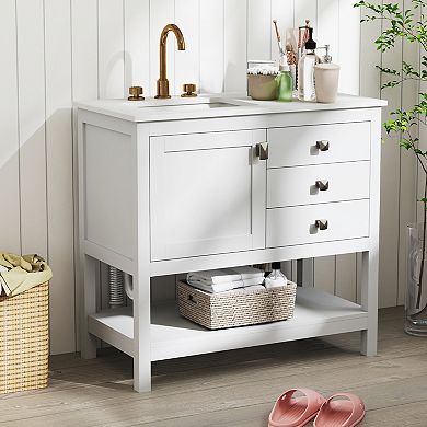 CASAINC Freestanding Bathroom Vanity Unit with Basin and Floor Storage Cabinet