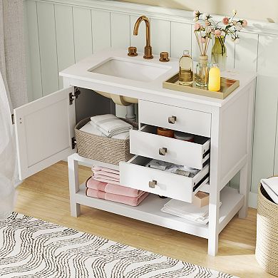 CASAINC Freestanding Bathroom Vanity Unit with Basin and Floor Storage Cabinet