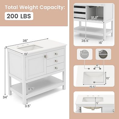 CASAINC Freestanding Bathroom Vanity Unit with Basin and Floor Storage Cabinet