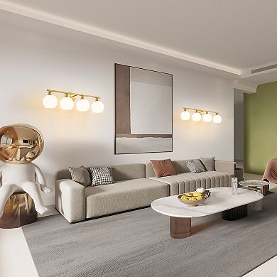 POWLIG 29.53" 4-Light Dimmable Bathroom Vanity Light - Black Finish with Milky White Glass Shades