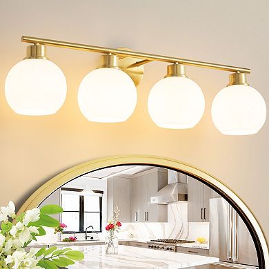 POWLIG 29.53" 4-Light Dimmable Bathroom Vanity Light - Black Finish with Milky White Glass Shades