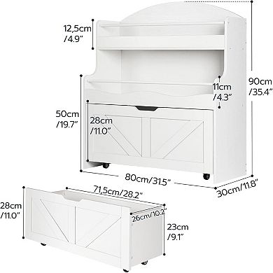 Kids Bookshelf, Toy Storage Organizer with Movable Drawer,Crossbar