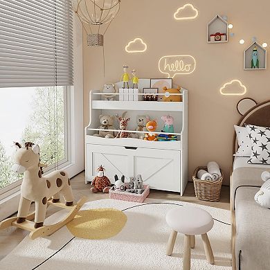 Kids Bookshelf, Toy Storage Organizer with Movable Drawer,Crossbar