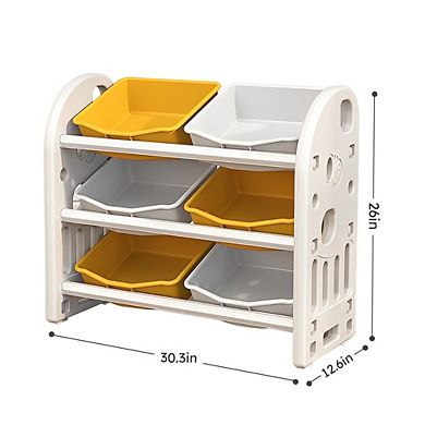 Kids' Toy Storage Organizer, with 6 Storage Bins, Multifunctional Kids' Room Storage Rack, Yellow