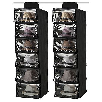 2-Pack Hat Racks with Dust Cover, 6 Shelf Hanging Hat Organizer for Baseball Caps