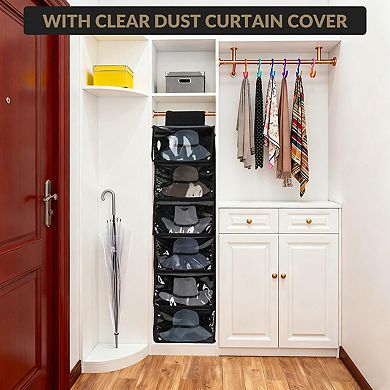 2-Pack Hat Racks with Dust Cover, 6 Shelf Hanging Hat Organizer for Baseball Caps