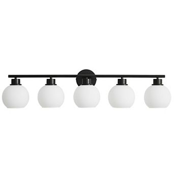 POWLIG 38.98" 5-Light Dimmable Bathroom Vanity Light - Gold Finish with Milky White Glass Shades