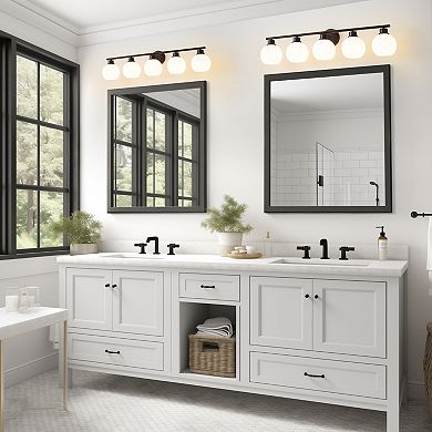 POWLIG 38.98" 5-Light Dimmable Bathroom Vanity Light - Gold Finish with Milky White Glass Shades
