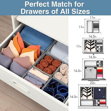 Drawer Organizer Set of 8, Foldable Closet Dividers, Gray, for Underwear & Socks