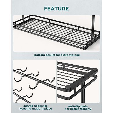 Coffee Mug Holder 14 Hooks 2 Tier Countertop Display Stand