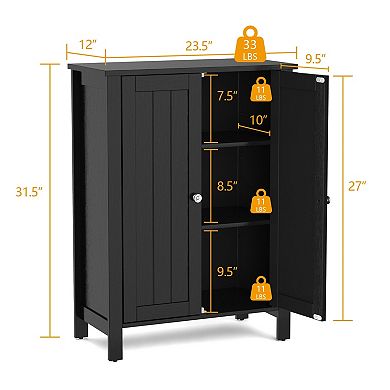 2-Door Bathroom Floor Storage Cabinet Space Saving Organizer
