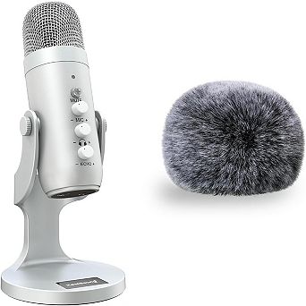 USB Microphone k66s Silver and Furry Windscreen d65k