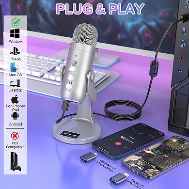 USB Microphone k66s Silver and Furry Windscreen d65k