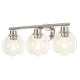 POWLIG 21.65" 3-Light Dimmable Bathroom Vanity Light - Nickel Finish with Clear Glass Shades