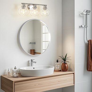 POWLIG 21.65" 3-Light Dimmable Bathroom Vanity Light - Nickel Finish with Clear Glass Shades