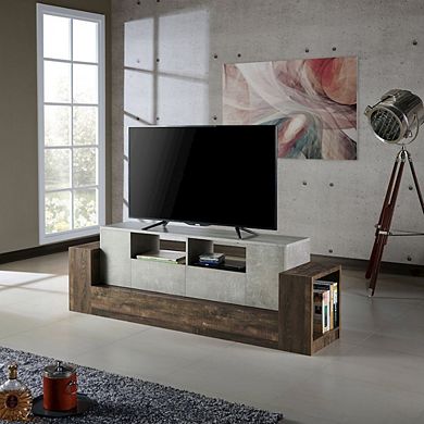 ENITIAL STAR Abdi Wood Multi-Storage TV Stand in Oak and Concrete Gray