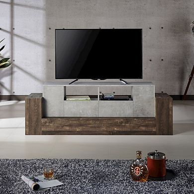ENITIAL STAR Abdi Wood Multi-Storage TV Stand in Oak and Concrete Gray